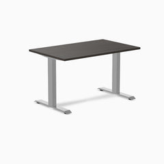 Desky Zero laminate office desk with a dark brown top and silver steel frame.