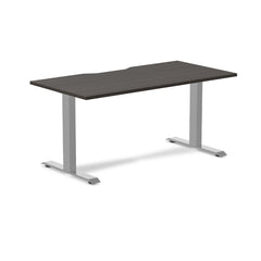Desky Zero Scalloped Laminate Office Desk, Burnished Wood desktop, Gray frame