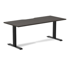 Desky Zero Scalloped Laminate Office Desk, Burnished Wood desktop, Matte Black frame