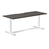 Desky Zero Scalloped Laminate Office Desk, Burnished Wood desktop, White frame