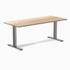 Desky Zero fixed-height office desk with White Ash hardwood top and Space Gray steel frame.