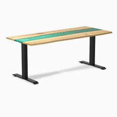 Desky Resin Hardwood Office Desk, White Ash Emerald River desktop, Matte Black frame