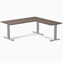 zero laminate L-shape 1800mm in jarrah with gray legs 