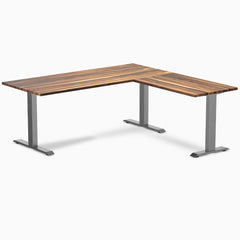 Desky Zero Hardwood L-Shape Office Desk - Pheasantwood 1800mm space grey frame
