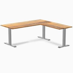 zero hardwood l-shape desk teak 1800mm in gray legs 