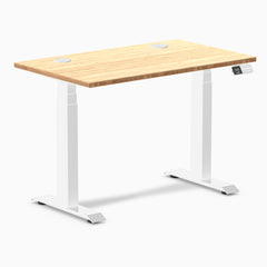 Desky Dual Mini Bamboo Sit Stand Desk, Bamboo desktop, White frame