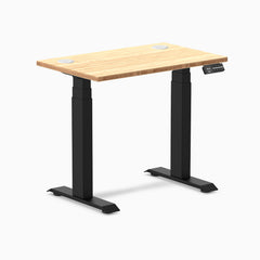 Desky Dual Mini Bamboo Sit Stand Desk, Bamboo desktop, Matte Black frame