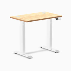 Desky Dual Mini Bamboo Sit Stand Desk, Bamboo desktop, White frame