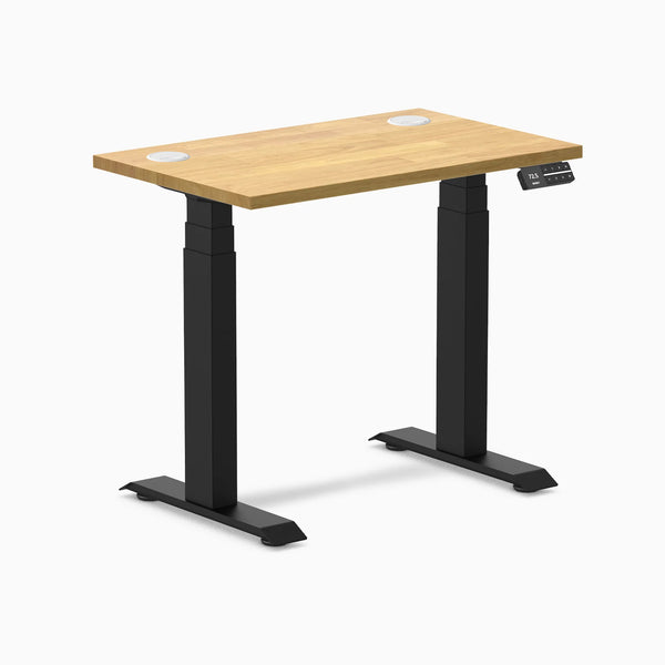 Desky Dual Mini Rubberwood Sit Stand Desk, Light Oak desktop, Matte Black frame