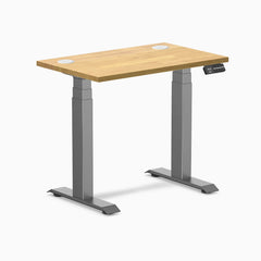 Desky Dual Mini Rubberwood Sit Stand Desk, Light Oak desktop, Space Gray frame