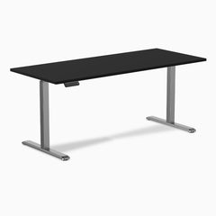 Desky Single Sit Stand Desk, Black desktop, Space Gray frame