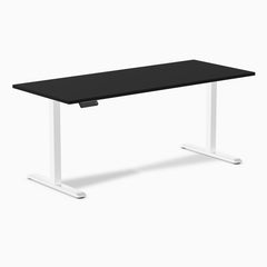 Desky Single Sit Stand Desk, Black desktop, White frame