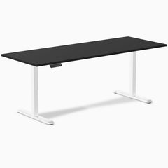 Desky Single Sit Stand Desk, Black desktop, White frame