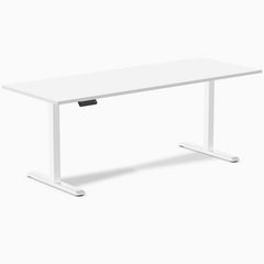 Desky Single Sit Stand Desk, White desktop, White frame