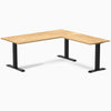 Desky Zero L-Shape Office Desk with White Oak hardwood top and matte black steel frame.